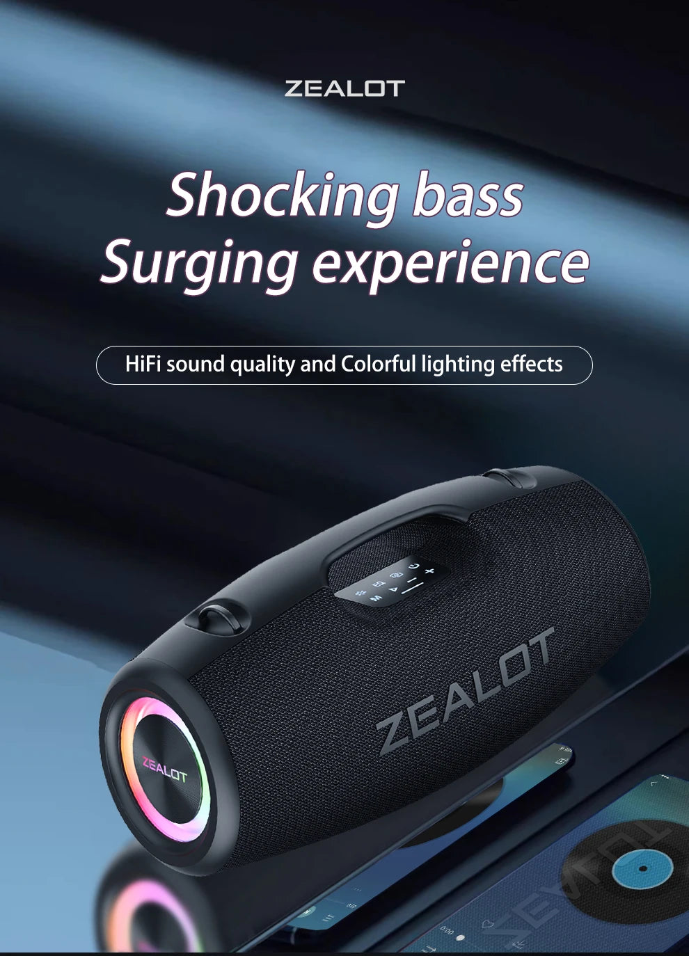 Zealot S78 100W Wireless Speakers, DSP Technology ,Dream Light, Outdoor Portable Subwoofer Speaker , Dual Pairing,24000mAh.