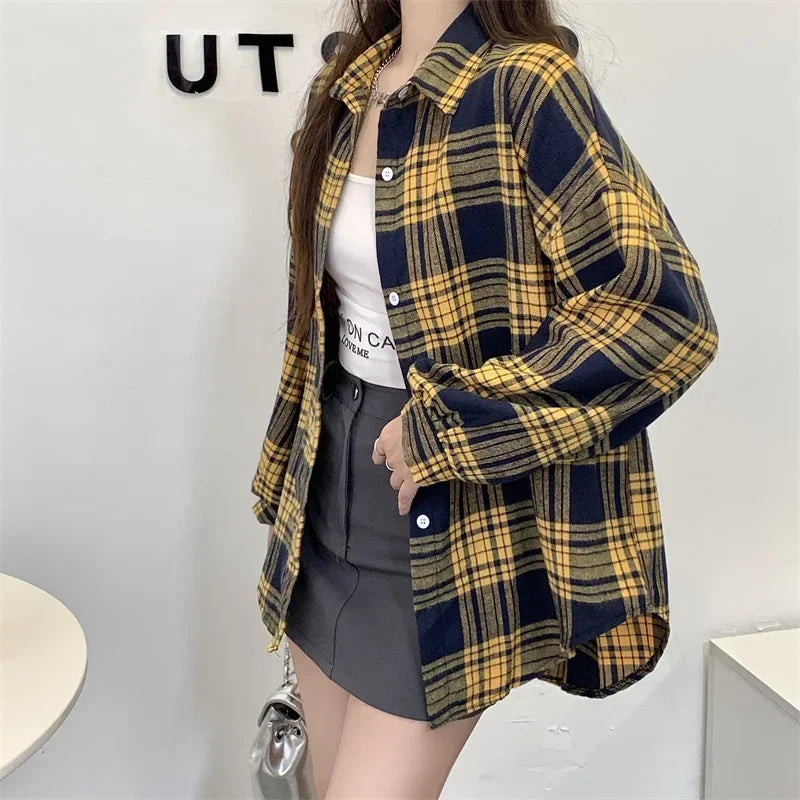 Long Sleeve Collared Button-Up Tartan Black Flannel Shirt