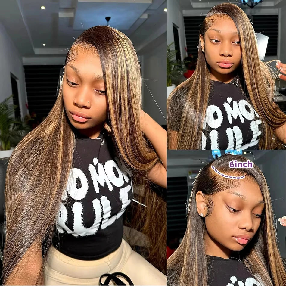 13x6 HD Highlight Lace Frontal Wig P4/27 200 Density Human Hair Honey Blonde Piano Bone Straight 13x4 Lace Front Wigs for Women