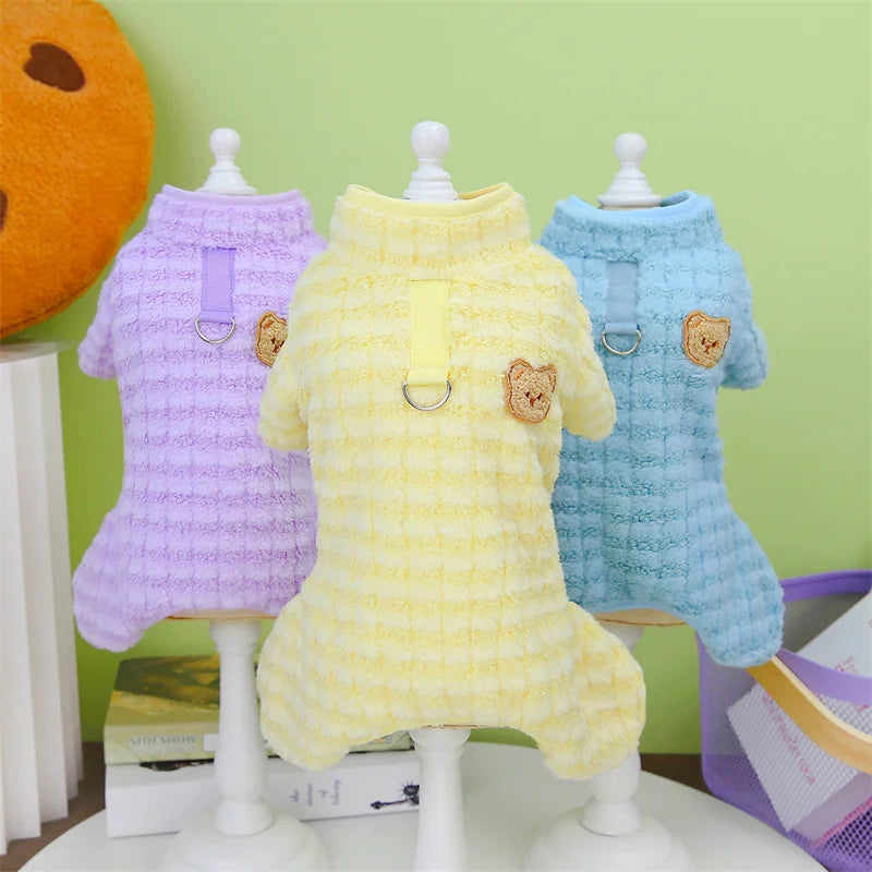 Plaid Winter Pet Jumpsuit – Warm Pajamas Overalls for Small Dogs, Pomeranians, Chihuahuas, and Puppies