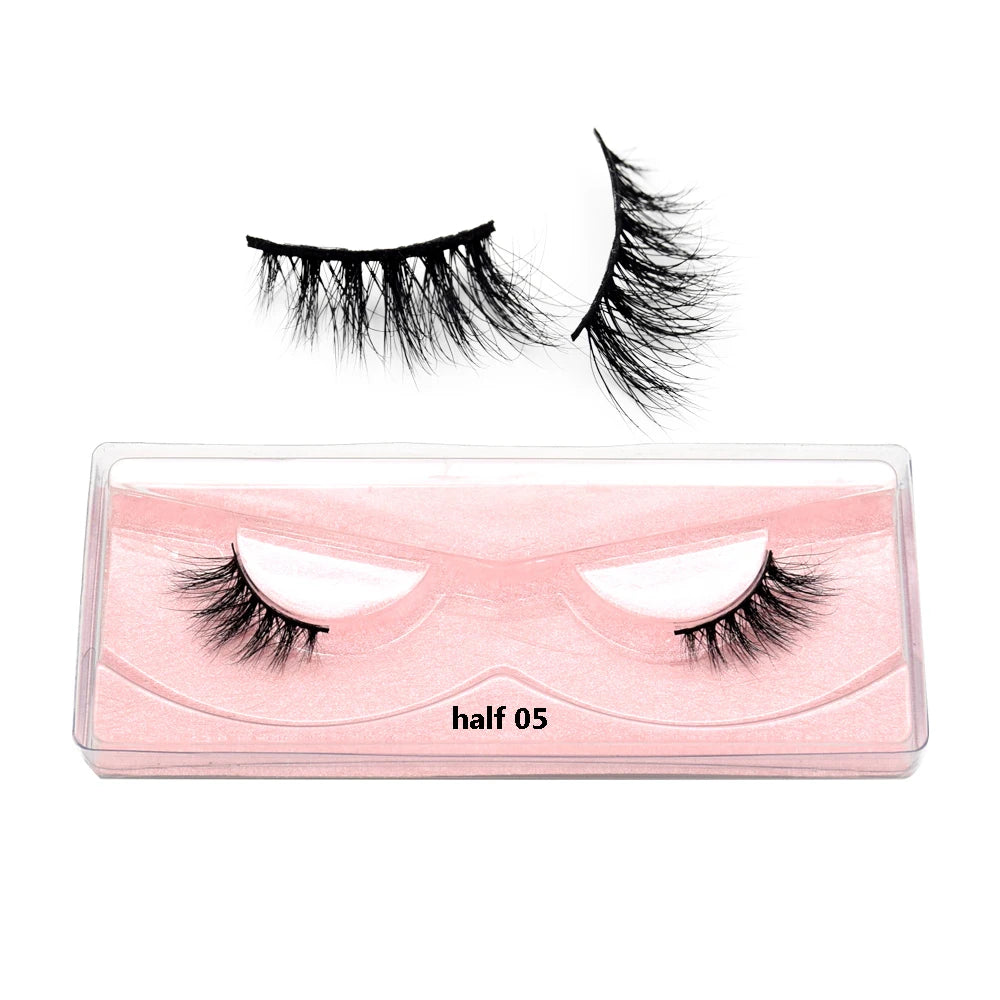 Visofree 3D Mink Half Lashes – Natural Long False Eyelashes with Clear Band, Handmade HT04