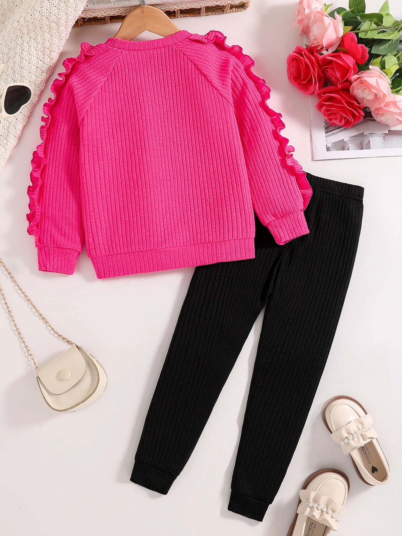 Pink Heart Print Knit Crew Neck