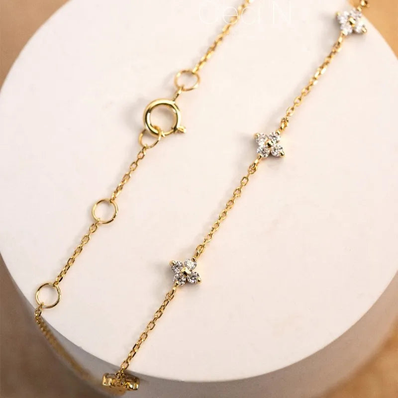 Sterling Silver Plated 18k Gold Zircon Flower Bracelet