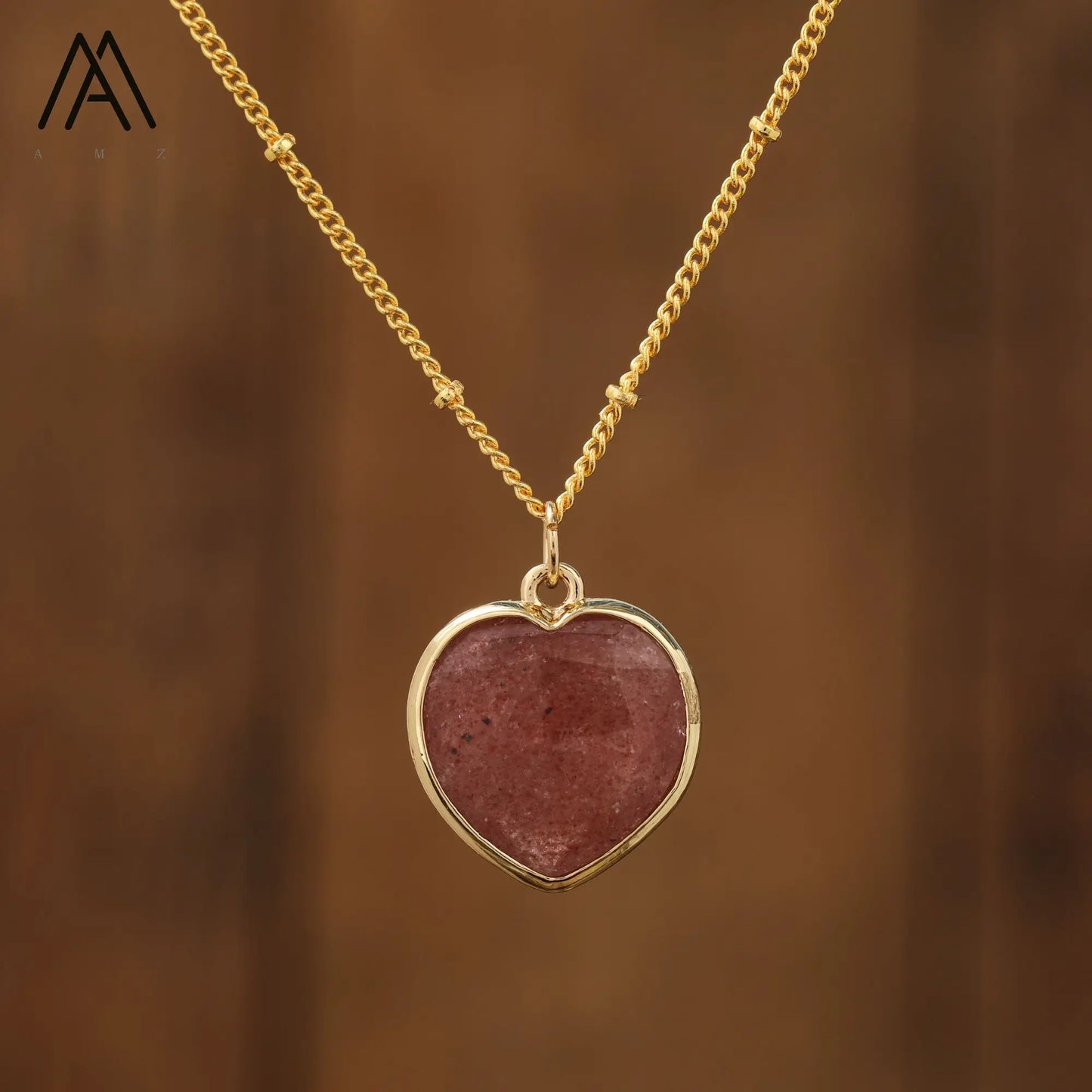 Natural Roses Quartz Heart Pendant Necklace For Women Elegant Romatic Gems Stone Necklace Jewelry Gifts Dropship
