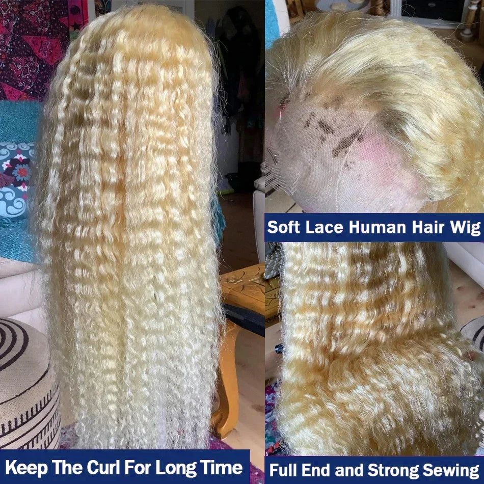 613 Colored Deep Wave 13x6 HD Lace Frontal Human Hair Wigs For Women Brazilian 30 40 Inch Honey Blonde 13x4 Curly Human Hair Wig