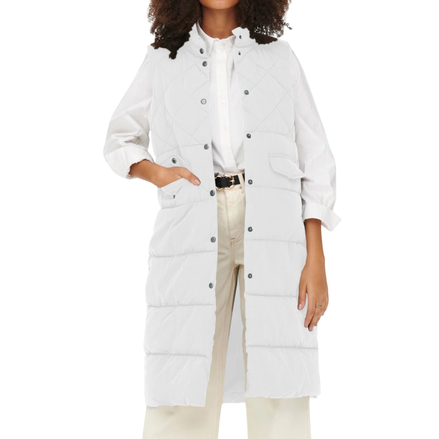 Women Quilted Puffer Vest Solid Color Warm down Jacket Button Cardigan for Winter Outwear Streetwear