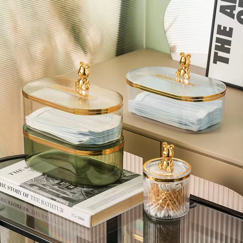 Gold Bear Acrylic Cotton Buds Storage Box