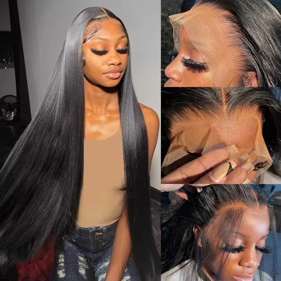 44 46 inches 200 Density Straight 13x6 HD Transparent Lace Natural Color Brazilian Human Hair Wig For Women Frontal Lace Wig