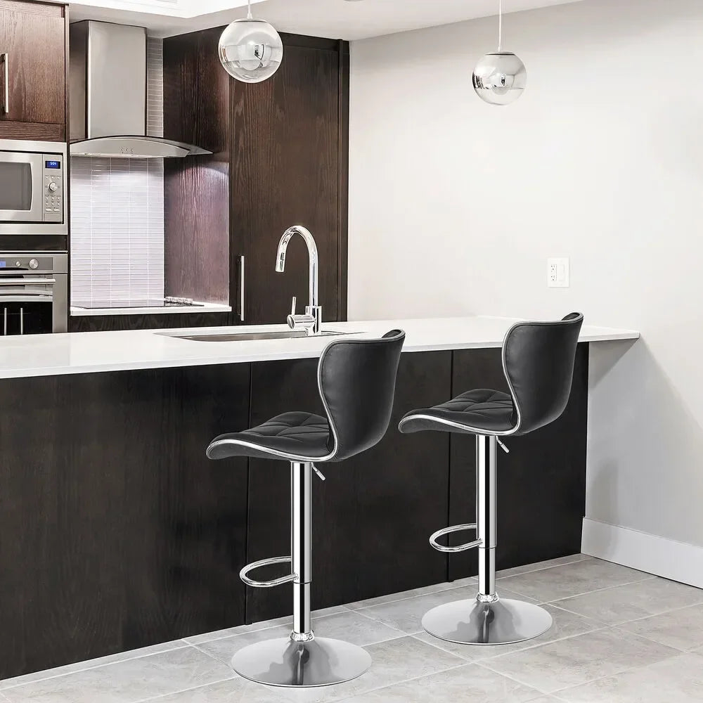 Adjustable Barstools Set of 2 Counter Height Bar Stools PU Leather Shell Back