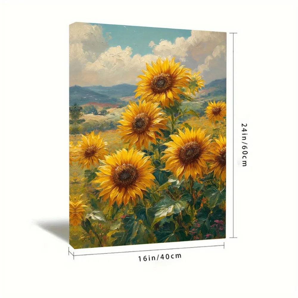 A sunflower canvas artwork, 16x24 inch, elegant framed poster, vertically decorated wall decorations, ready to hang