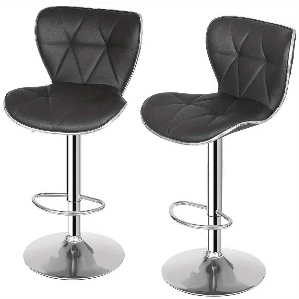 Adjustable Barstools Set of 2 Counter Height Bar Stools PU Leather Shell Back