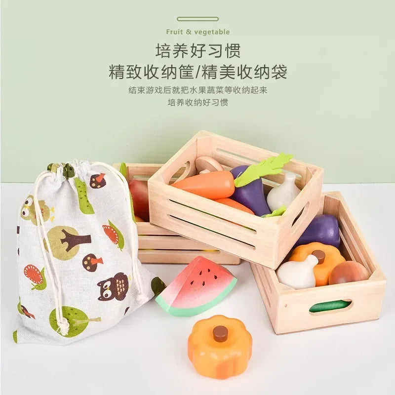 Wooden Simulation Kitchen Toy Montessori Pretend Play House Series Cut Fruit Desserts Children Cut Vegetables Educational Toys