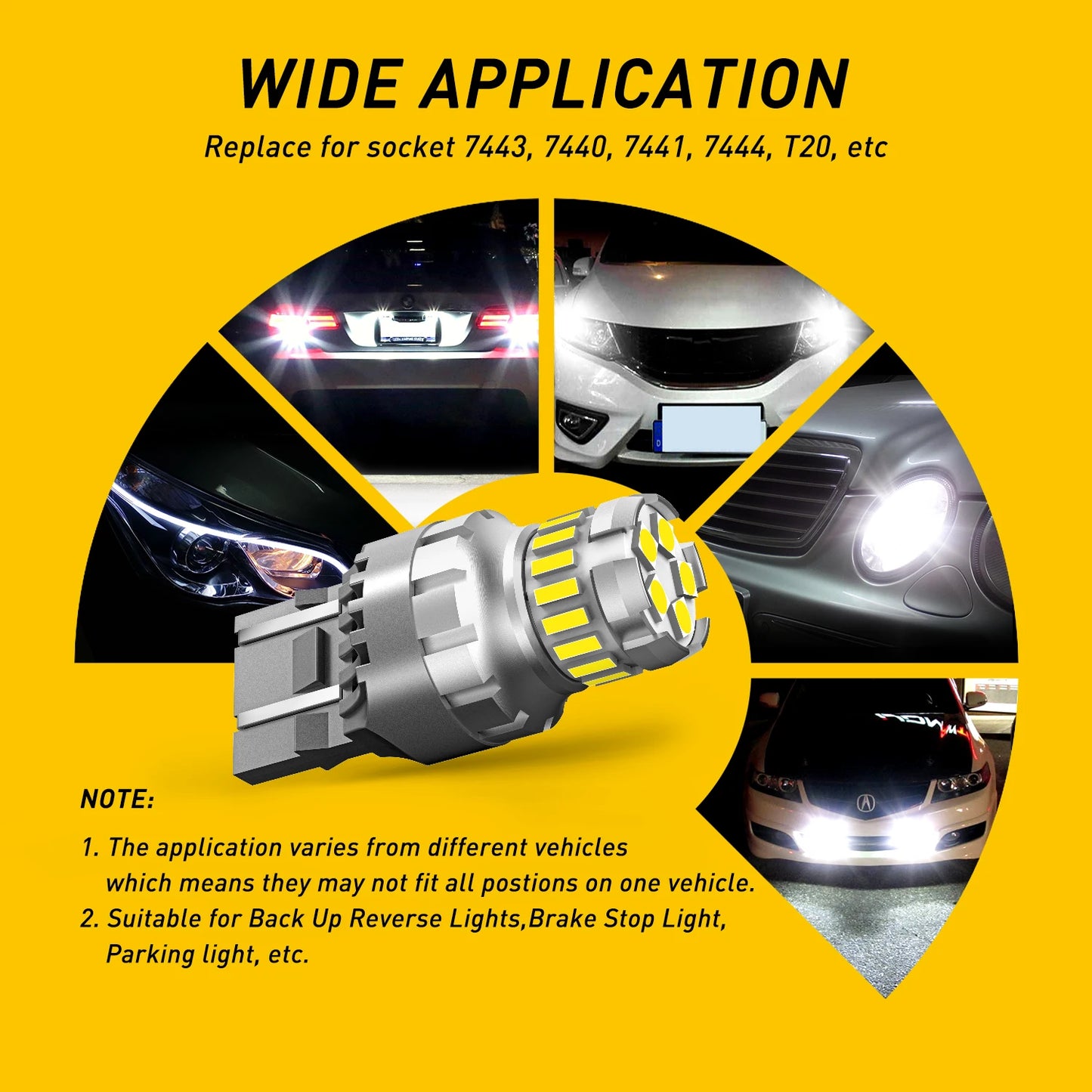 AUXITO 2Pcs 7443 7440 T20 Mini LED Bulbs W21/5W W21W LED DRL Parking Light Reverse Backup Lamps 6500K White 1200LM Super Bright