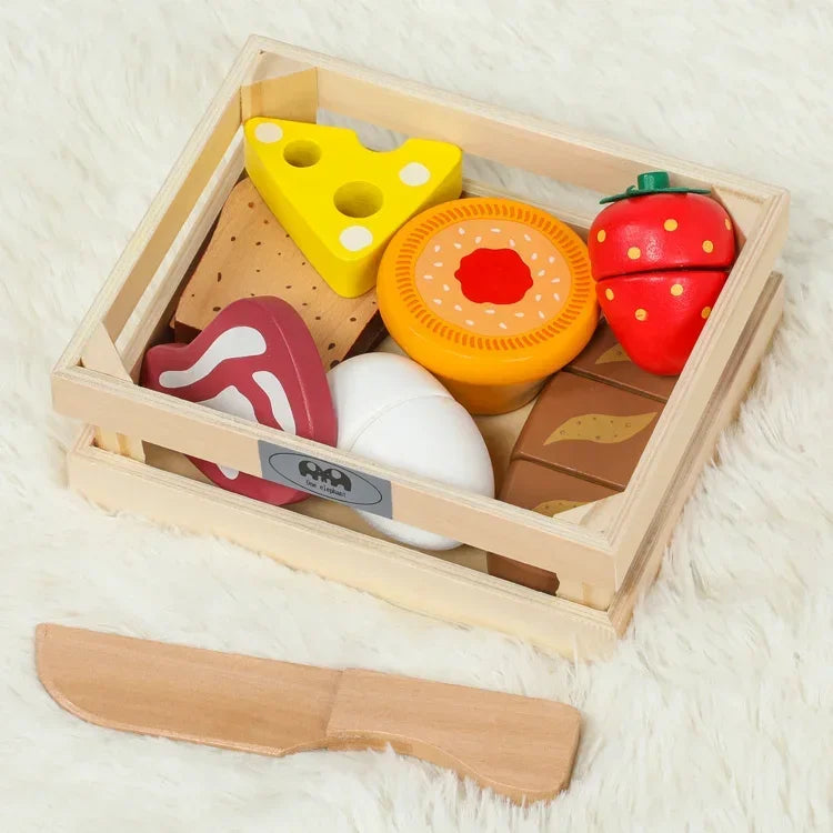 Wooden Simulation Kitchen Toy Montessori Pretend Play House Series Cut Fruit Desserts Children Cut Vegetables Educational Toys