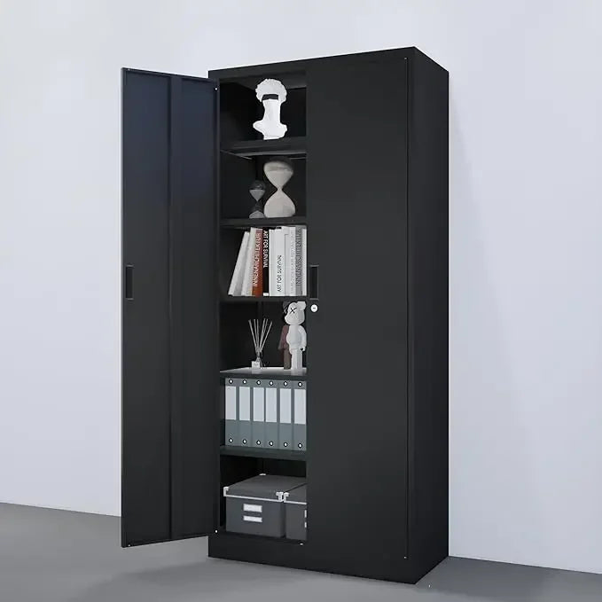Metal Storage Cabinet 71” with 2 Doors and 5 Adjustable Shelves, Tall Cabinets Lockable, Garage Steel Locking Cabinet