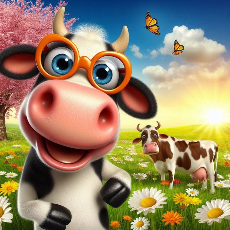 Cute Cow DIY Diamond Painting Kit Funny Ox Animals Pictures Diamond Embroidery Mosaic Oil Painting Handicraft Home Decor