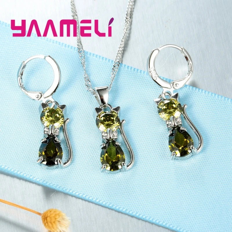 Sterling Silver Cat Shape Jewelry Set