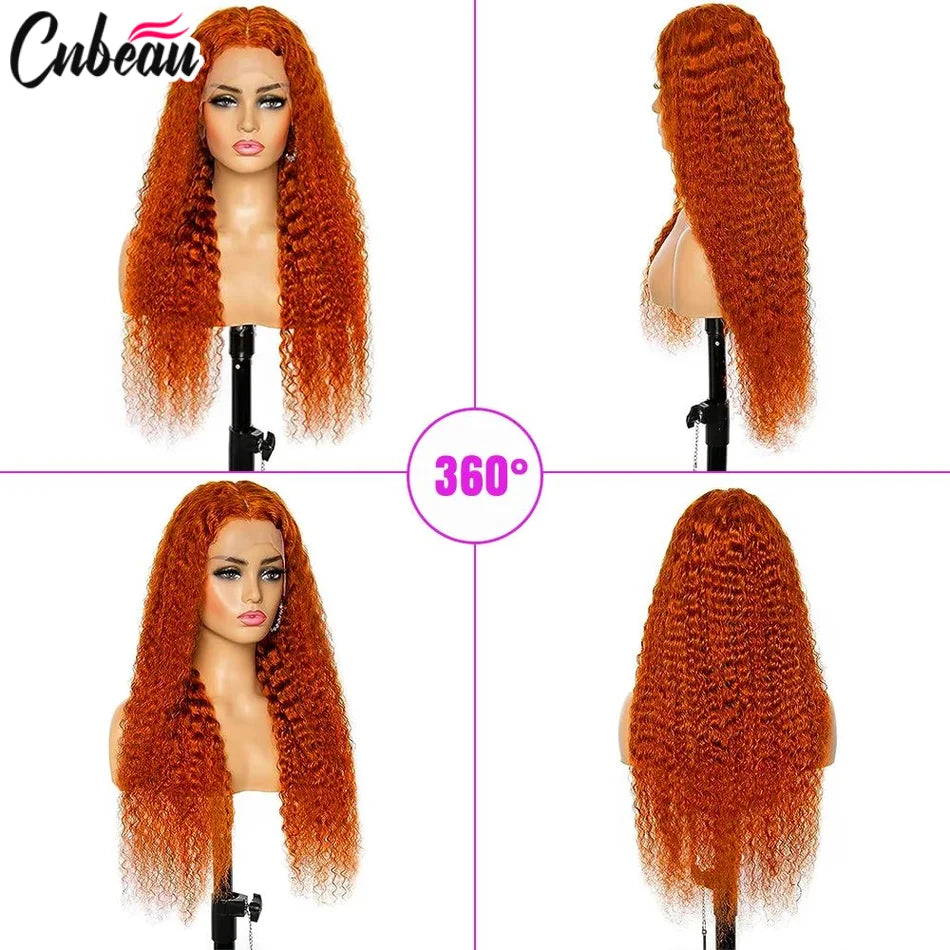 Colored #350 30 32 Inches Ginger Orange Deep Wave 13x6 13x4 Hd Lace Frontal Wig Human Hair Curly 13x4 Lace Front Wigs For Women