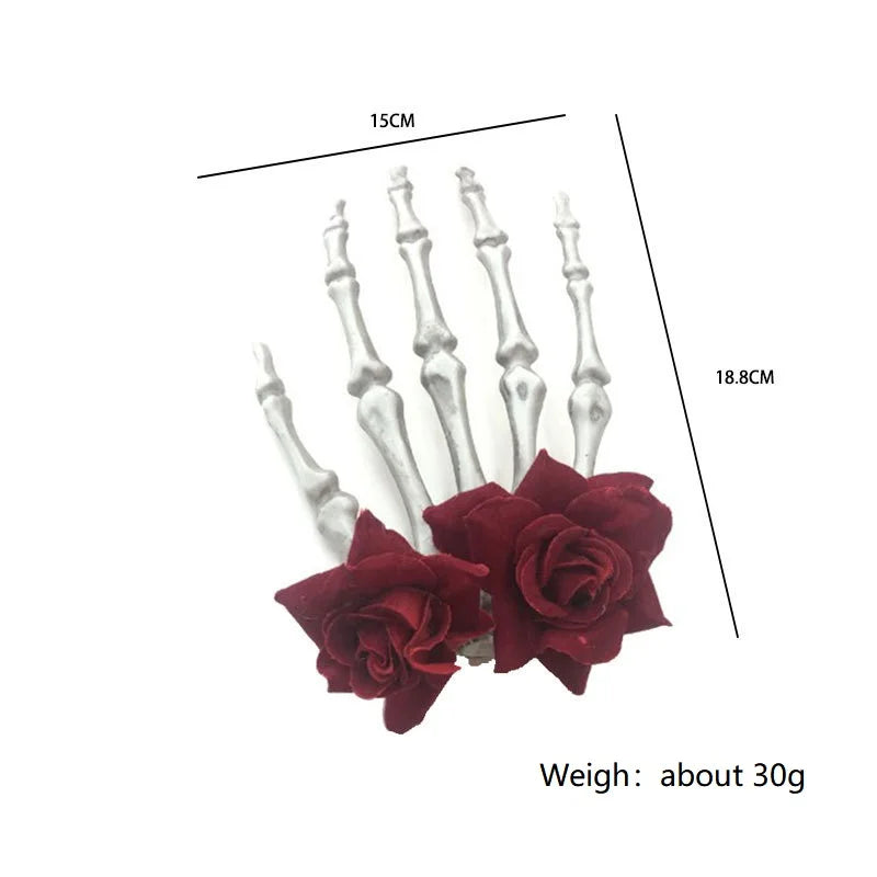 Dark Gothic Style Skeleton Hand Rose Hair Clip Headwear Hair Accessory Hairpin Hairstyle For Halloween Party Makeup Cosmetic