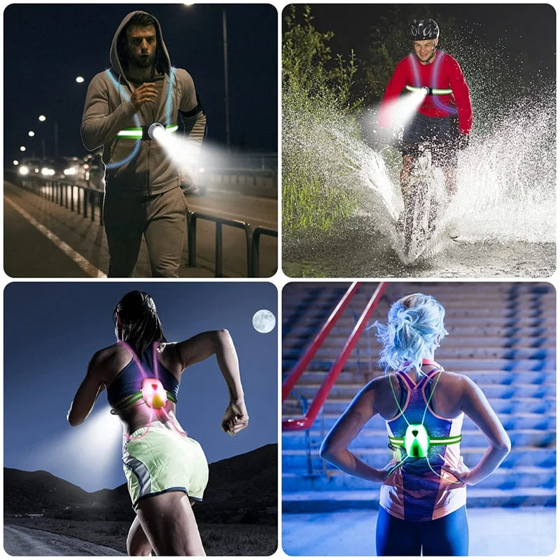 LED Reflective Running Vest,Multicolor Lights USB Rechargeable Reflective Gear For Men/Women Running Walking Cycling