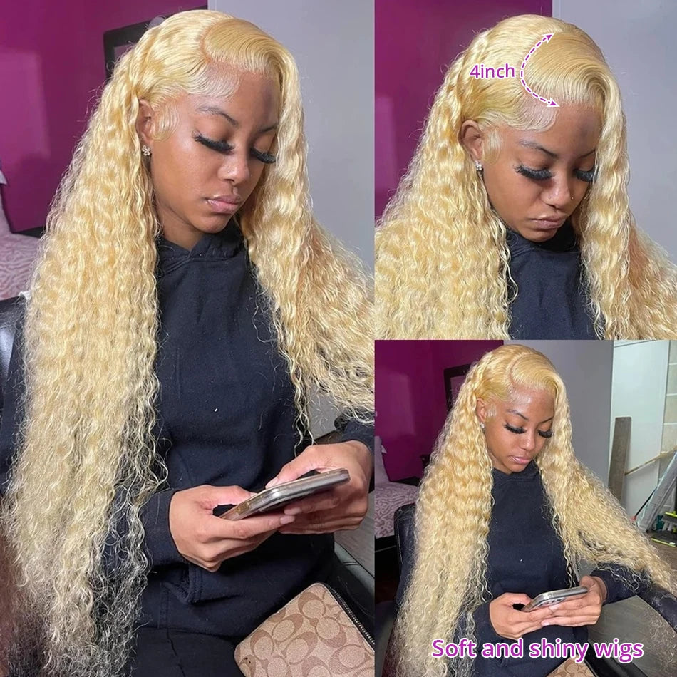 613 Colored Deep Wave 13x6 HD Lace Frontal Human Hair Wigs For Women Brazilian 30 40 Inch Honey Blonde 13x4 Curly Human Hair Wig