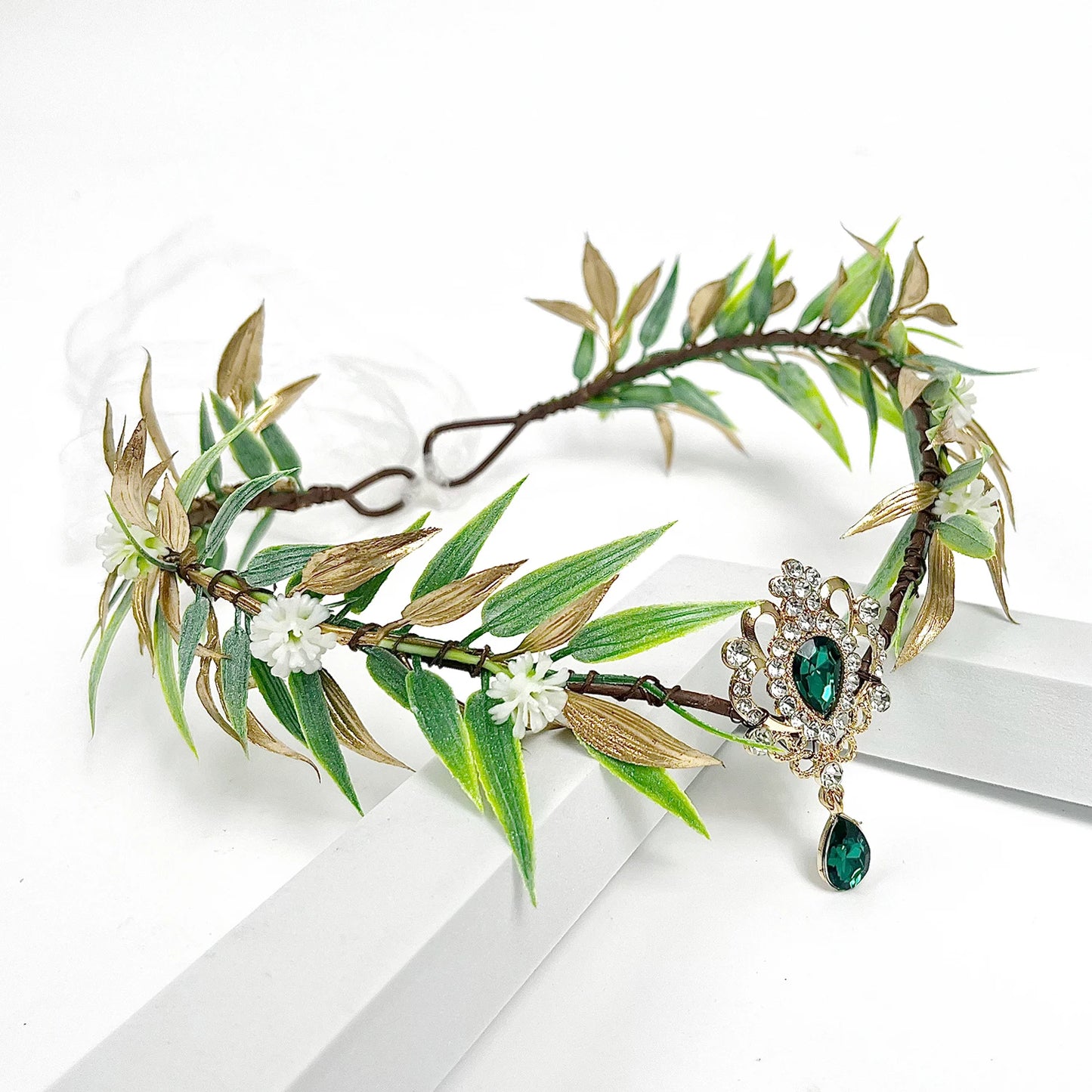 Fairy Flower Leaf Crowns Headband for Women Elven Princess Tiara Elf Headpiece for Cosplay Halloween Costume Photoshoot Wedding