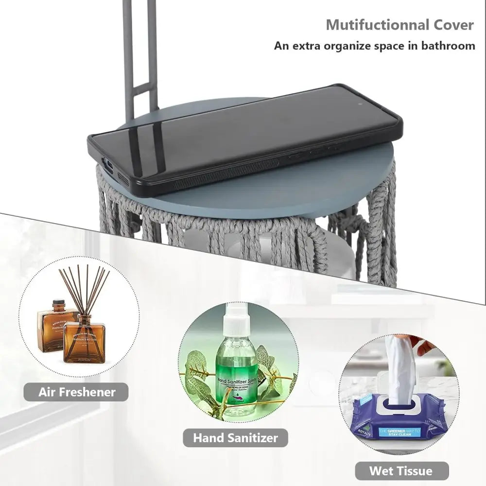 Freestanding Toilet Paper Holder with Storage,3 Rolls of Tissue Holder for Bathroom,Handmade WovenToilet Roll Holder Stand