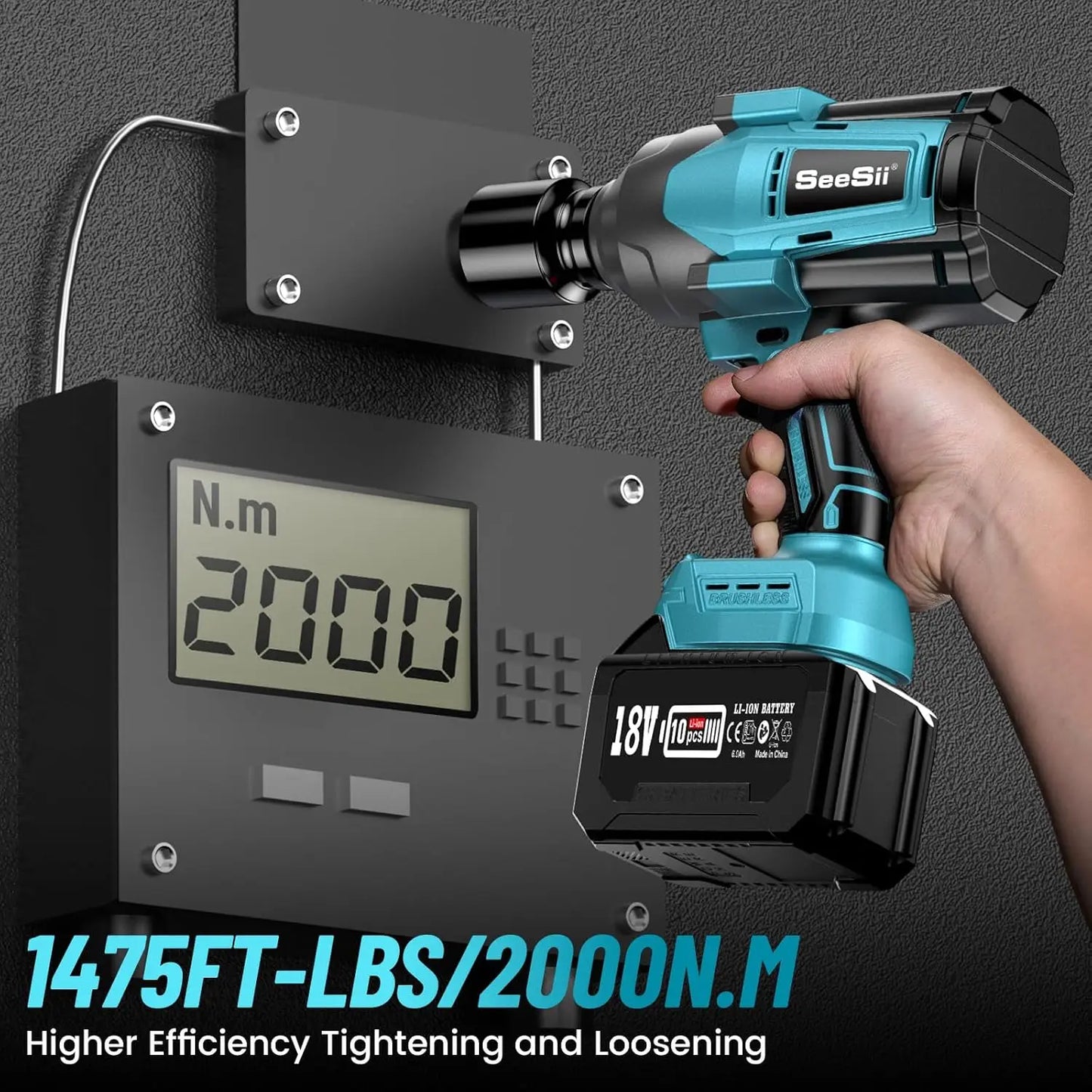 Seesii 2000Nm Cordless Impact Wrench 3/4''Brushless Power Impact Gun Heavy Duty Electric Driver for Truck Mower Car Repair Tools