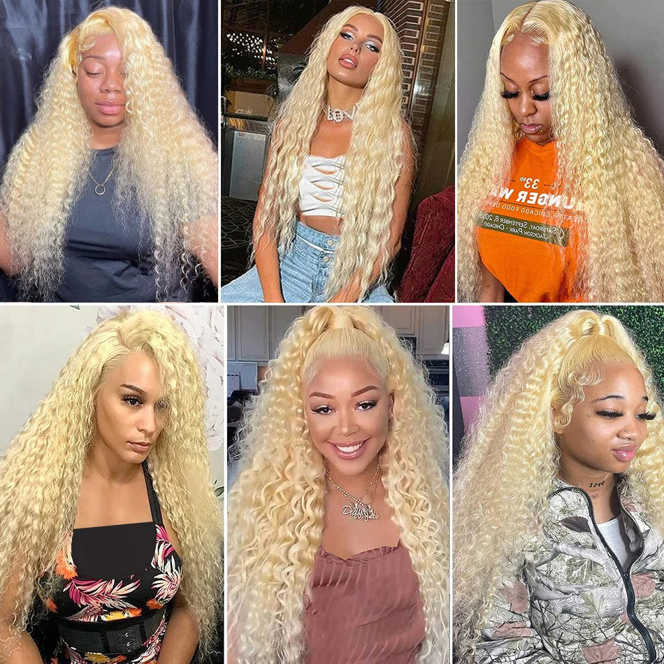 613 Colored Deep Wave 13x6 HD Lace Frontal Human Hair Wigs For Women Brazilian 30 40 Inch Honey Blonde 13x4 Curly Human Hair Wig