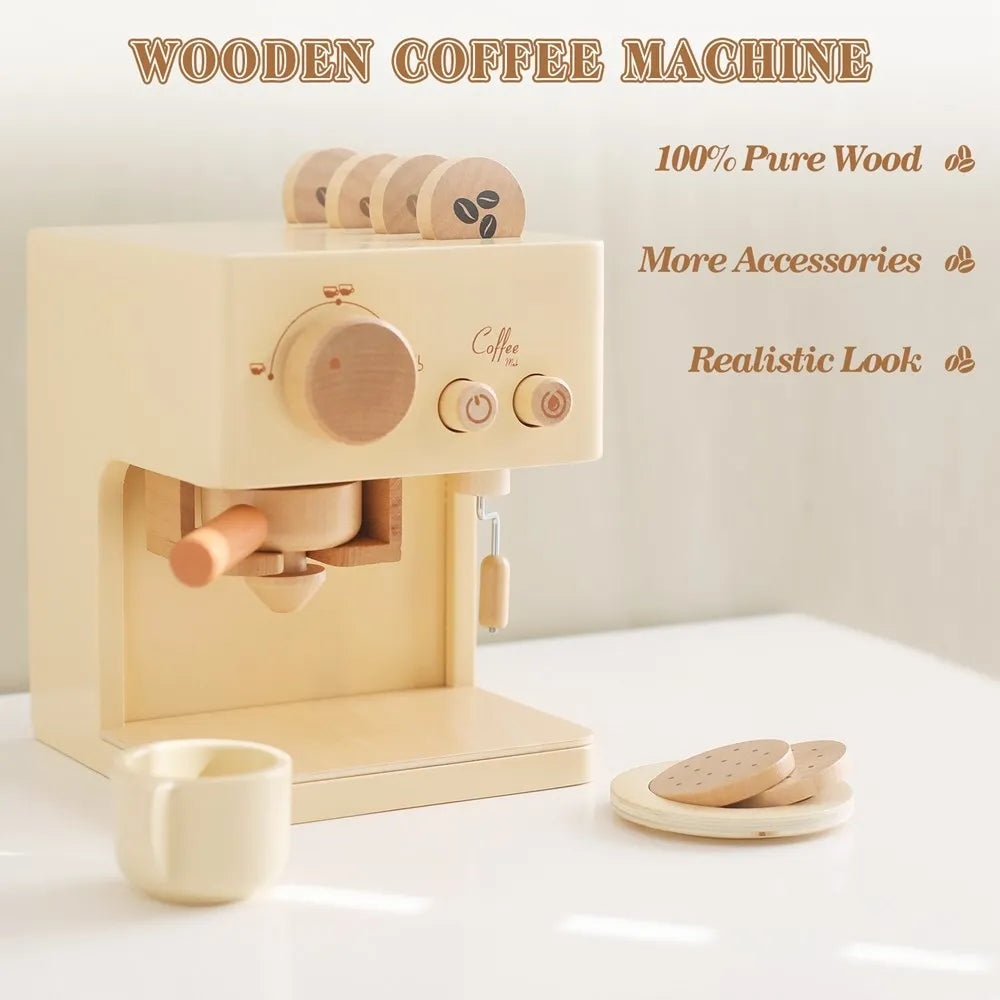 Children's Coffee Machine Kitchen Toys Wooden Montessori Toy Set Kids Cosplay Play House Early Education Educational Toys Gifts