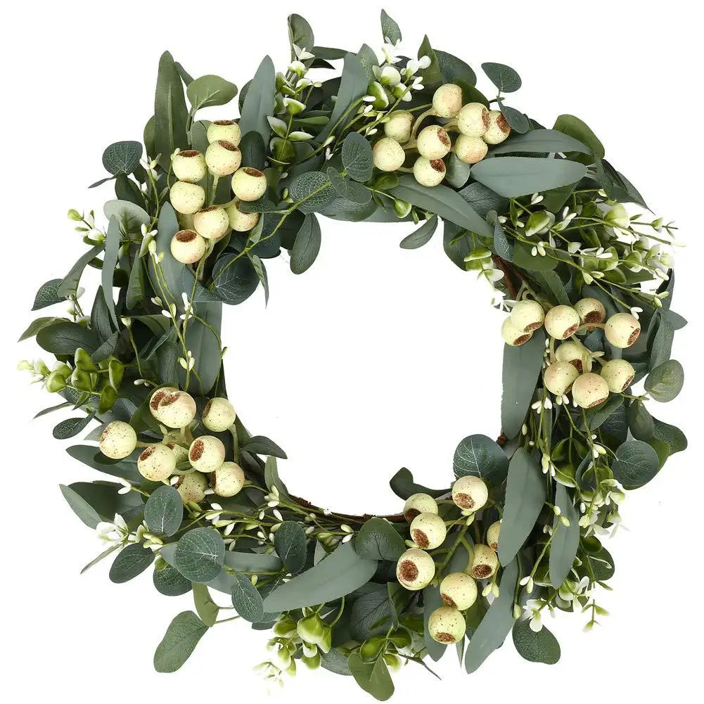 45cm Easter Holiday Garden Decoration Rattan Wreath Simulation Eucalyptus Leaf Rattan Door Head Pendant