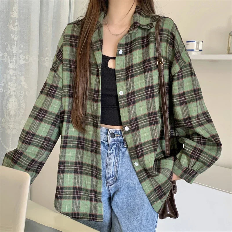 Long Sleeve Collared Button-Up Tartan Black Flannel Shirt