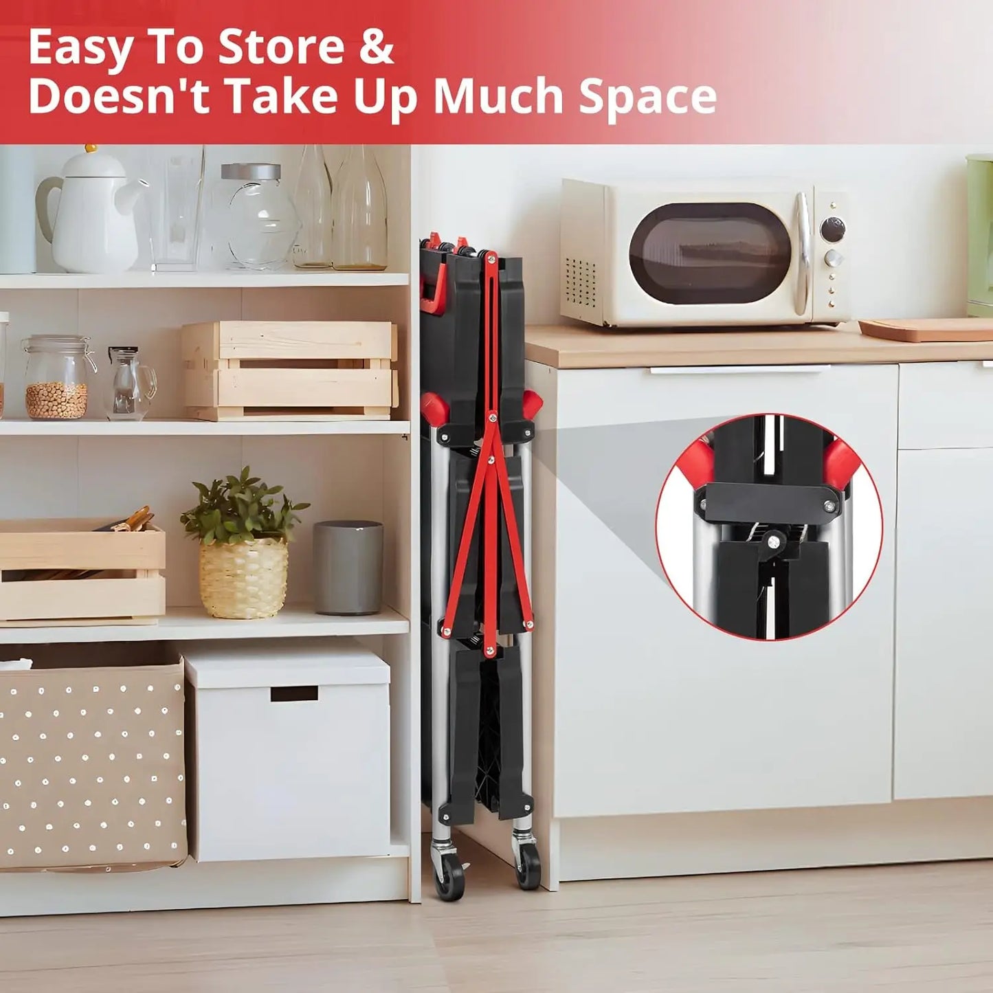Portable Folding Service Cart, 3 Tier Folding Utility Cart , Collapsible Utility Carts for Office, Warehouse, and Home Kitchen