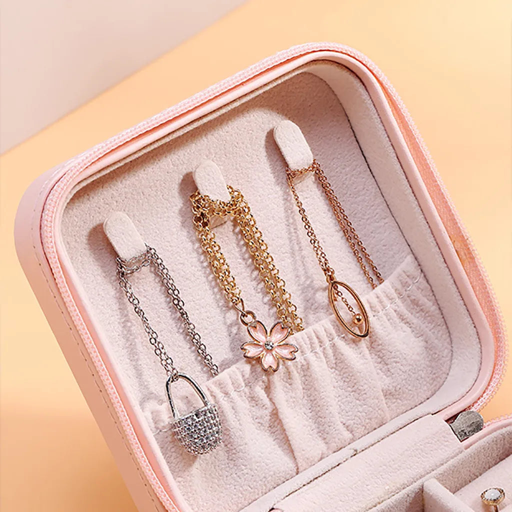 Portable Mini Jewelry Storage Box Travel Organizer Jewelry Case Leather Storage Earrings Necklace Ring Jewelry Organizer Display