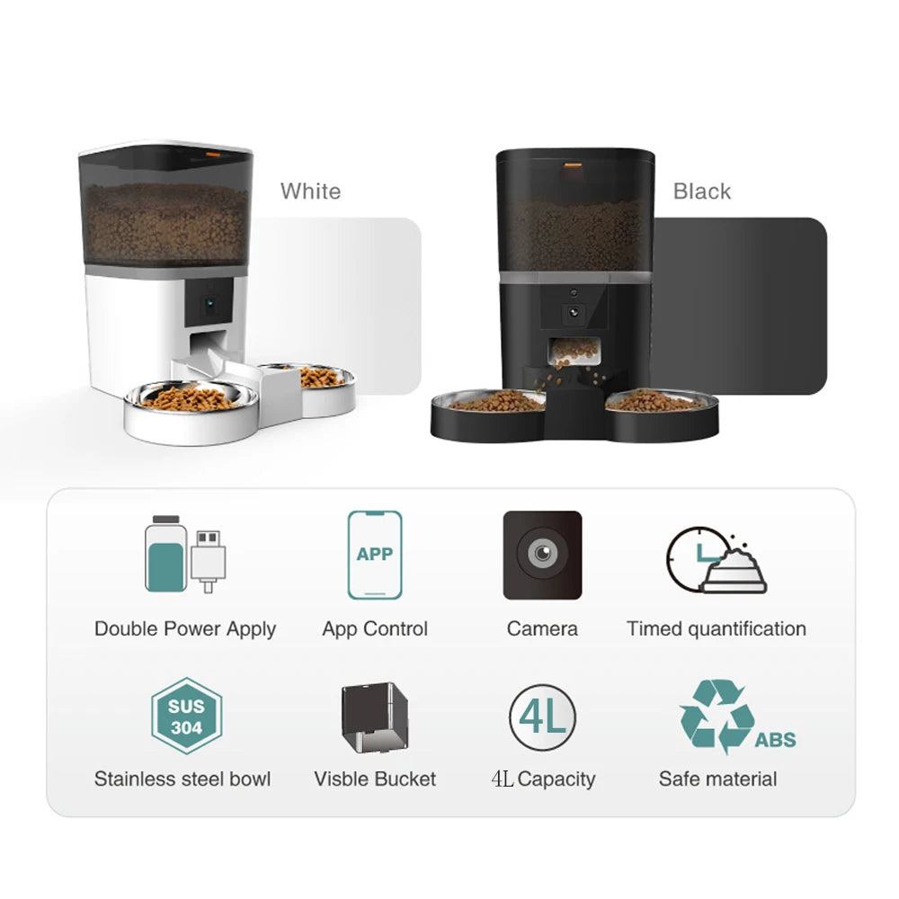 4L Smart Automatic Pet Feeder – Camera & Voice Video Cat and Small Animal Food Dispenser with Dog Feeding Bowl