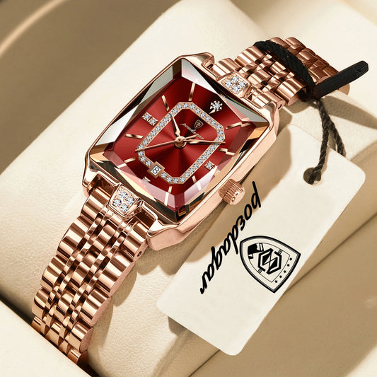 POEDAGAR Fashion High Quality Women Wristwatch Waterproof Date Ladies Watch Rectangle Stainless Steel Women's Quartz Watches+Box