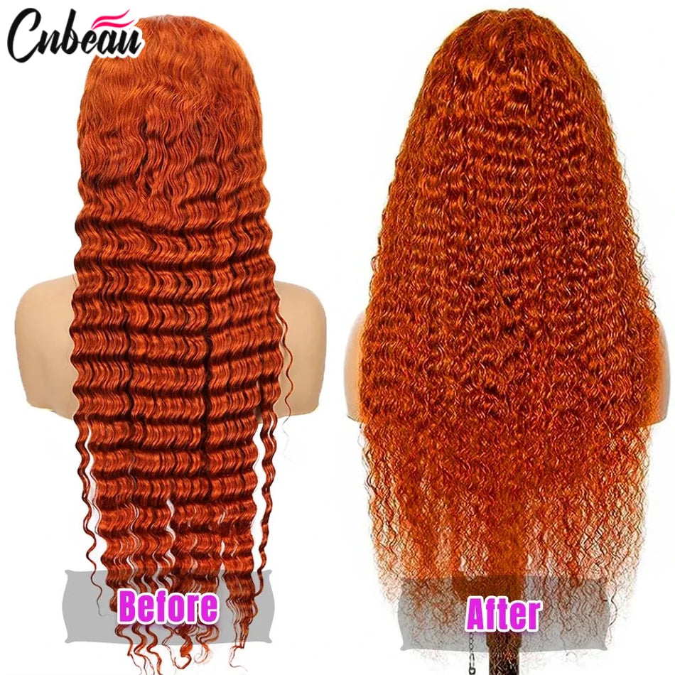 Colored #350 30 32 Inches Ginger Orange Deep Wave 13x6 13x4 Hd Lace Frontal Wig Human Hair Curly 13x4 Lace Front Wigs For Women