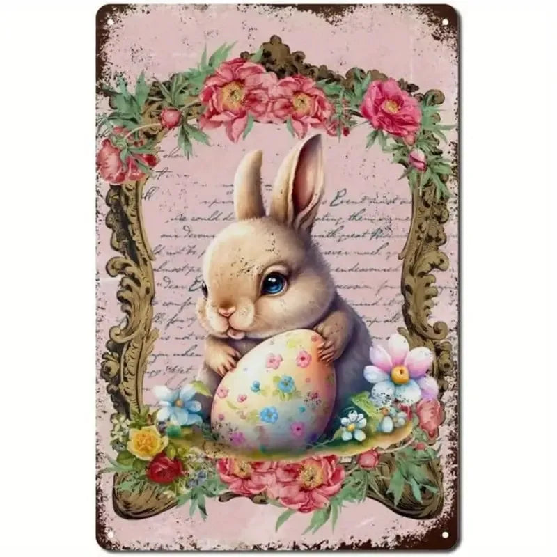 Charming Easter Bunny Metal Sign Perfect Gift for Family & Friends Cute Rabbit Wall Art for Home, Bar, Cafe Decor Garage Kitchen