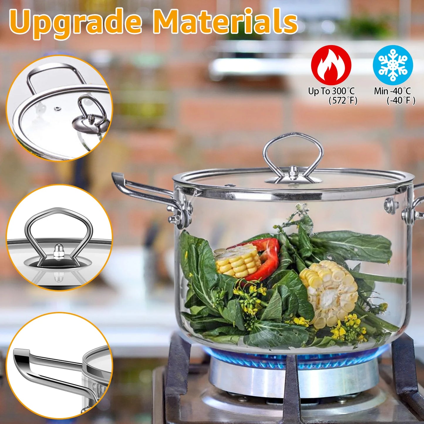Clear Glass Cooking Saucepan Pot with Lid Heat Resistant Glass