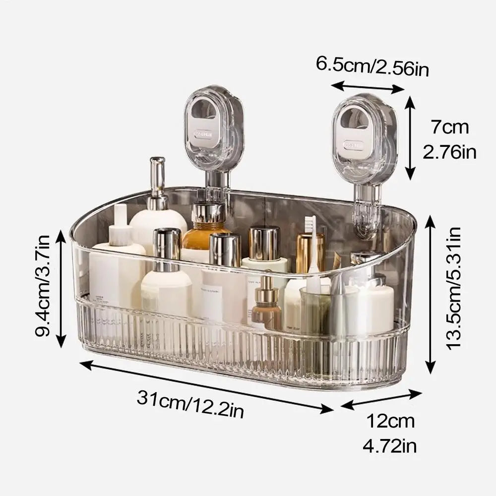 Bathroom Shelf Suction Cup Wall Mount Corner Storage Rack No Drill Shampoo Holder Cosmetic Organizer Shower Drain Basket