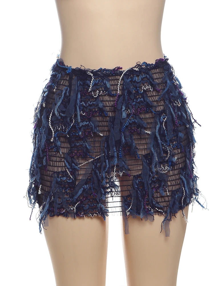 Weird Puss Colorful Tassel Skirts Peach Hip Women Thin Knit Wild Sexy Midnight Summer Trend Stretch Skinny Streetwear Bodycon