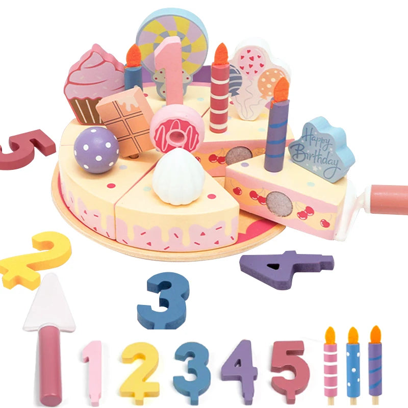 Wooden Kitchen Toys Pretend Toys Cutting Cake Play Set Food Kids Toys Montessori Tea Party Learning Educational Toys For Gifts