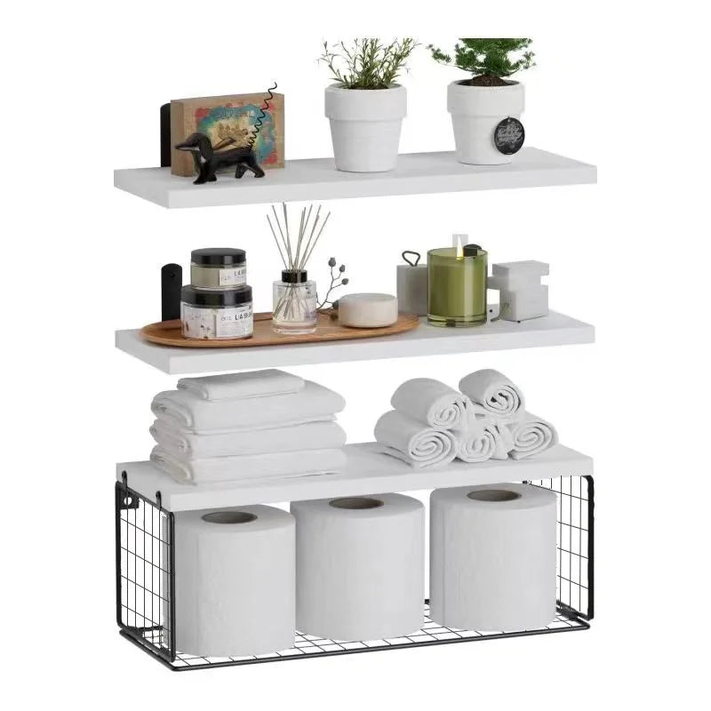 Bath Wall Towel Storage Holder Set Above Toilet, Rolled Towel Shelf Organiser for Small Bathroom Black Wood Vertical Towel Rack