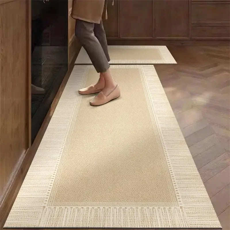 Kitchen Rug Pvc Waterproof Leather Carpet Beige Long Floor Mat Non-slip Oil-proof Home Decoration Vinyl Rugs Alfombras De Cocina