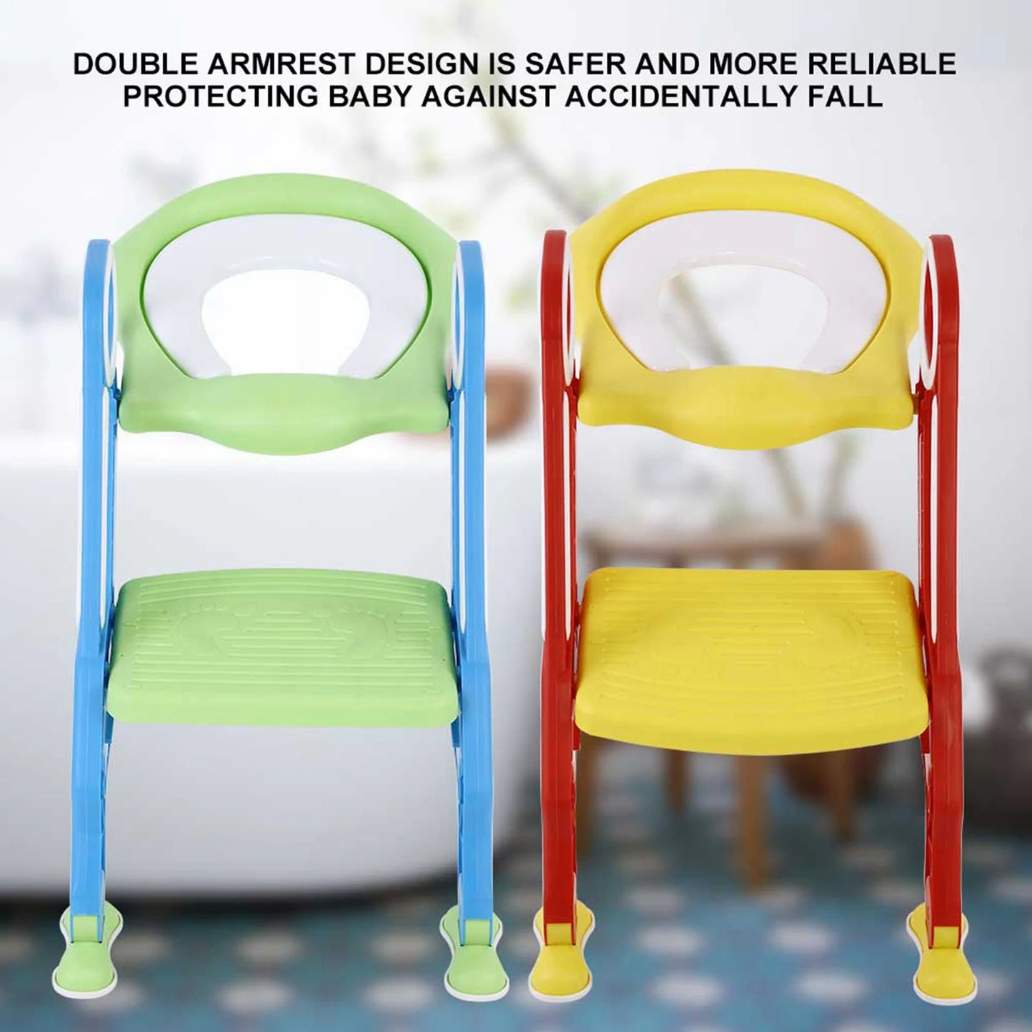 Baby Toddler Soft Toilet Chair Ladder Adjustable Safety Potty Training Seat (Red Yellow)