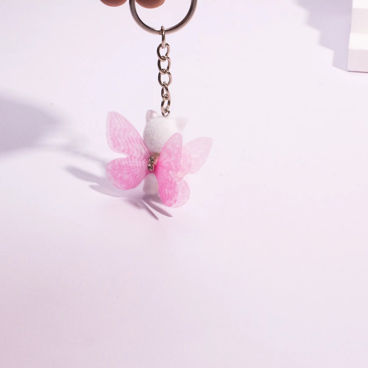 Creative Cat butterfly wings Keychain flocking cat fun cute Keyring Bag Pendant Backpack Charms Car Decor Accessories