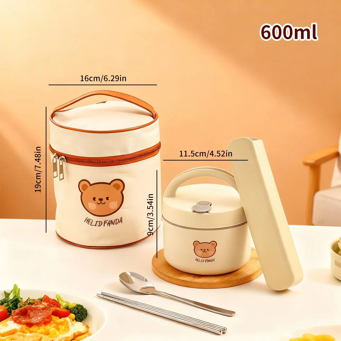 316 Stainless Steel Thermal Insulated Bento Lunch Box Leak Proof Little Bear Food Container With Handle For Kids Microwave Safe