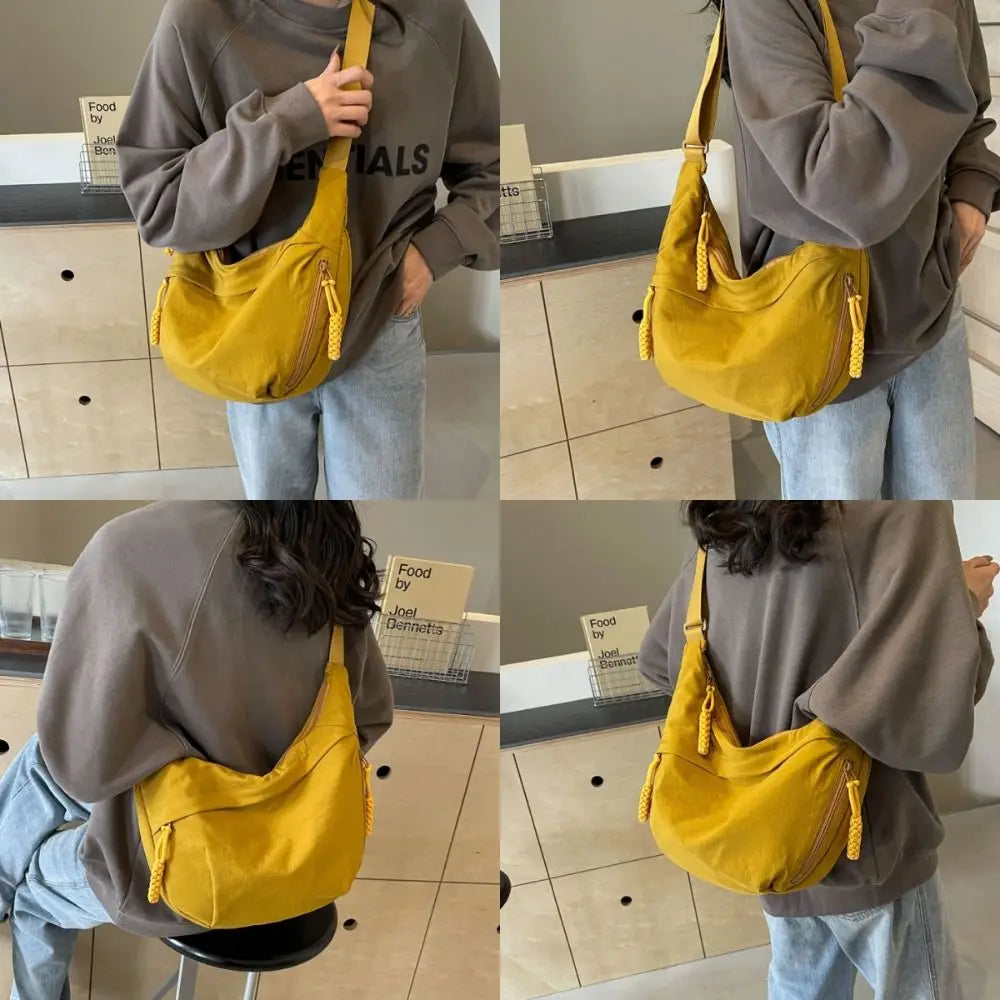 New Canvas Crossbody Bags Large Capacity Korean Simplified Shoulder Bag Lightweight Solid Color Dumpling Bag Travel