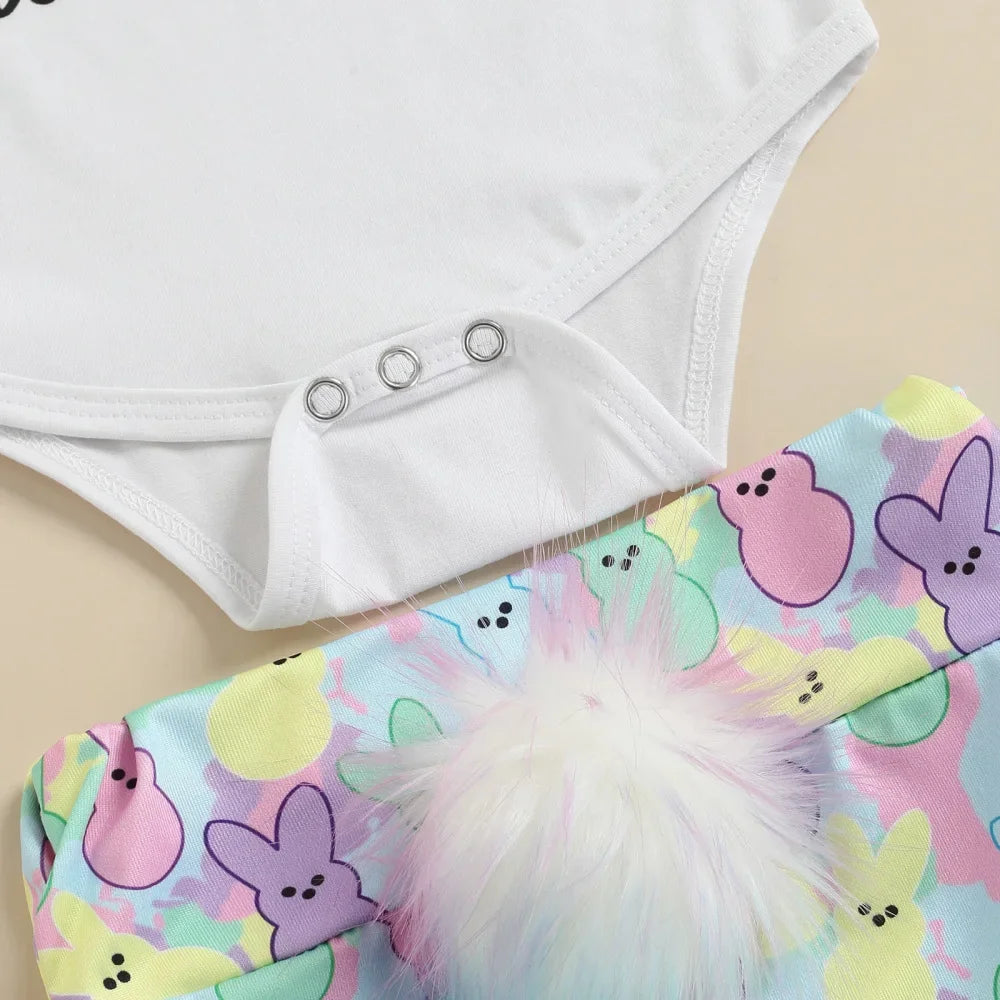 Children's Wear 2025 Easter Set Infant and Toddler Letter Short Sleeve Rabbit Printed Shorts Set