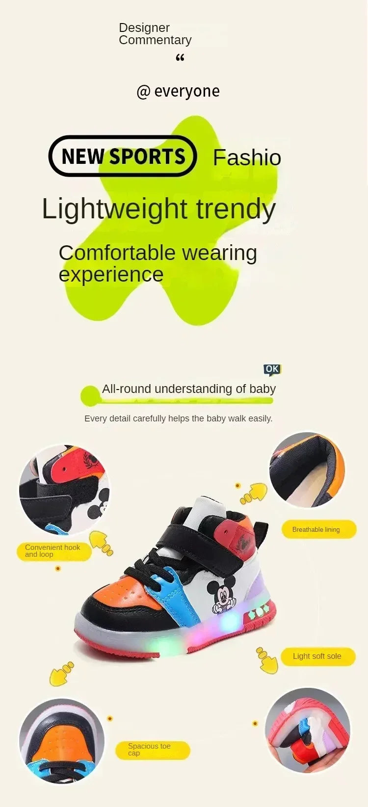 Mickey Mouse LED Shoes – Fun Casual Trainers with Light-Up Soles